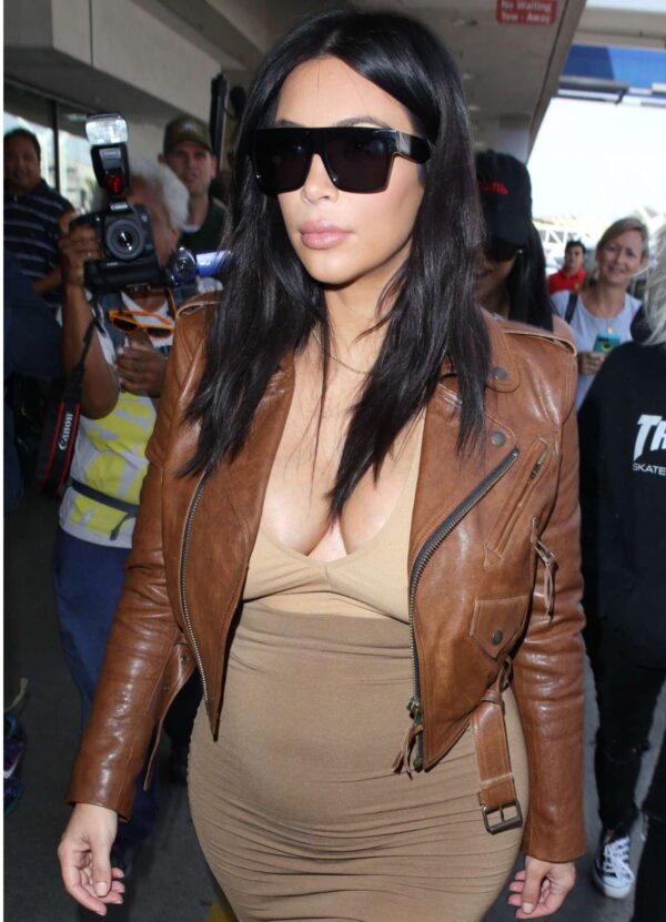 Kim Kardashian Lax Airport Brown Leather Jacket